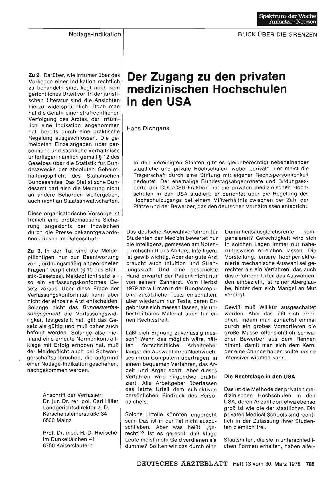 Vorschauseite 1: Der Zugang zu den privaten medizinischen Hochschulen in den USA