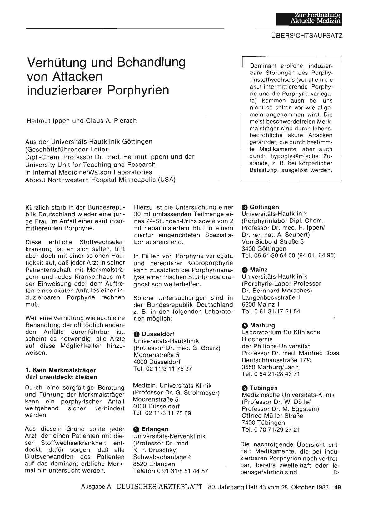 Vorschauseite 1: Verhütung und Behandlung von Attacken induzierbarer Porphyrien