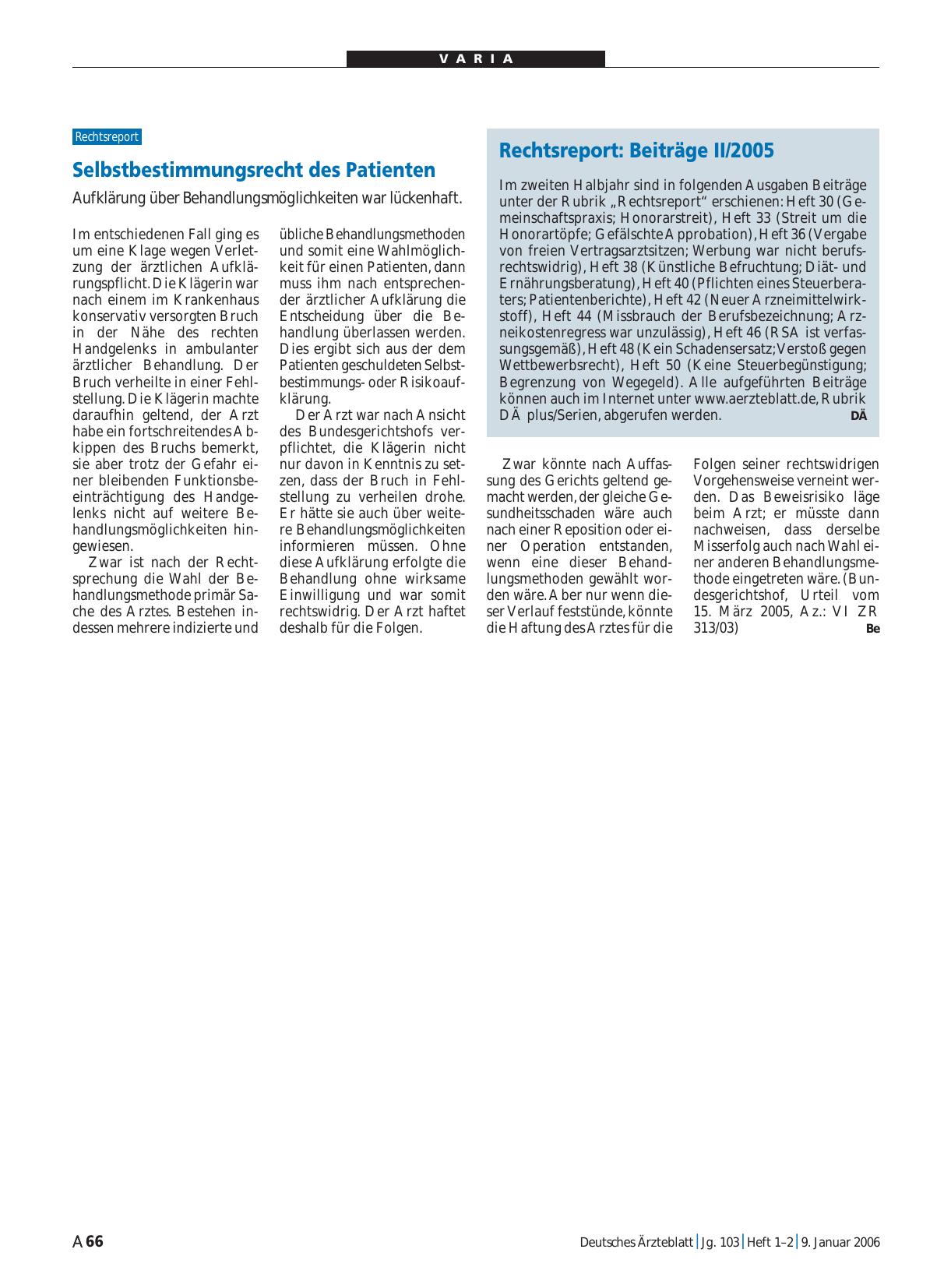 Vorschauseite 1: Rechtsreport: Beiträge II/2005