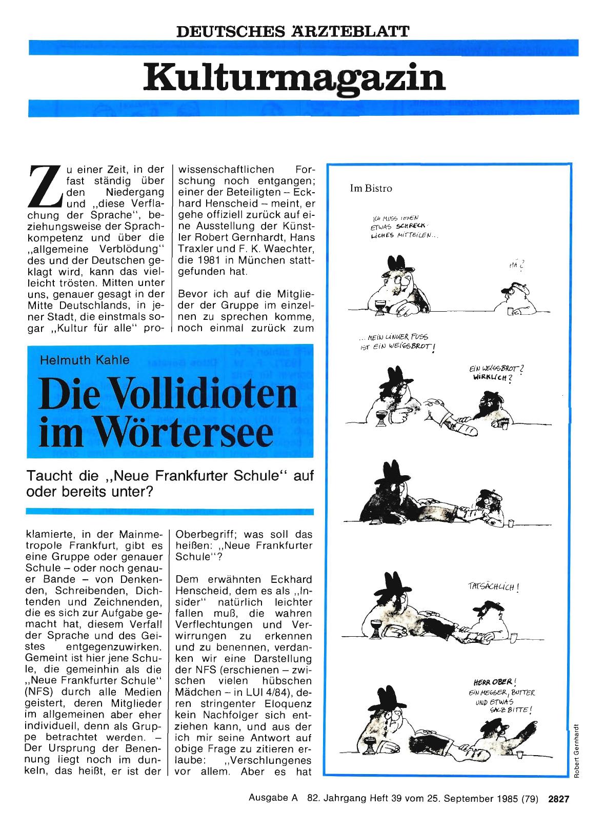 Vorschauseite 1: Die Vollidioten im Wörtersee: Taucht die „Neue Frankfurter Schule“ auf oder bereits unter?