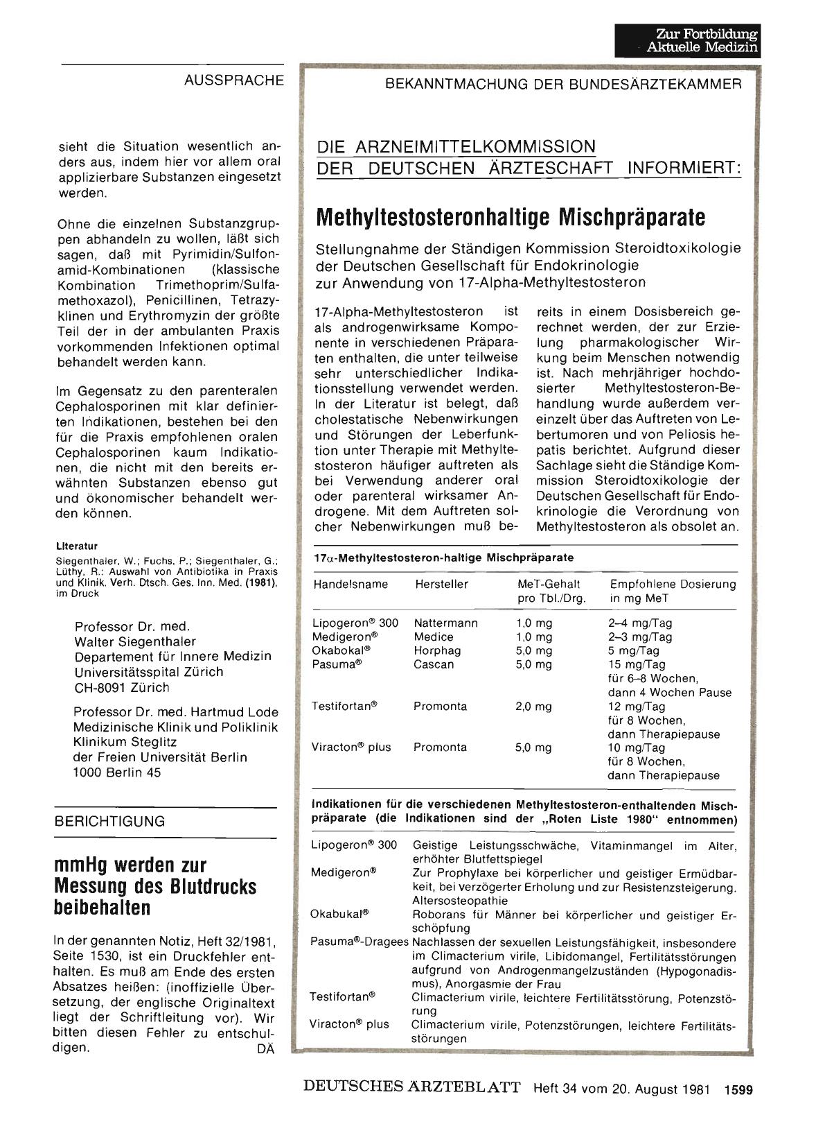 Vorschauseite 1: DIE ARZNEIMITTELKOMMISSION DER DEUTSCHEN ÄRZTESCHAFT INFORMIERT: Methyltestosteronhaltige Mischpräparate