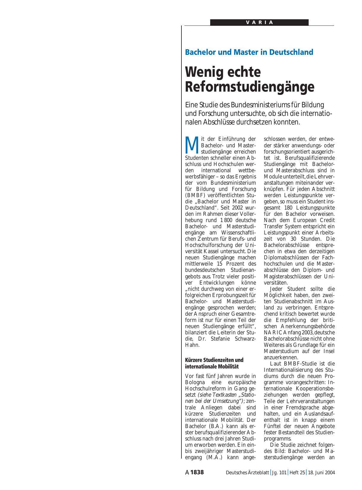 Vorschauseite 1: Bachelor und Master in Deutschland: Wenig echte Reformstudiengänge