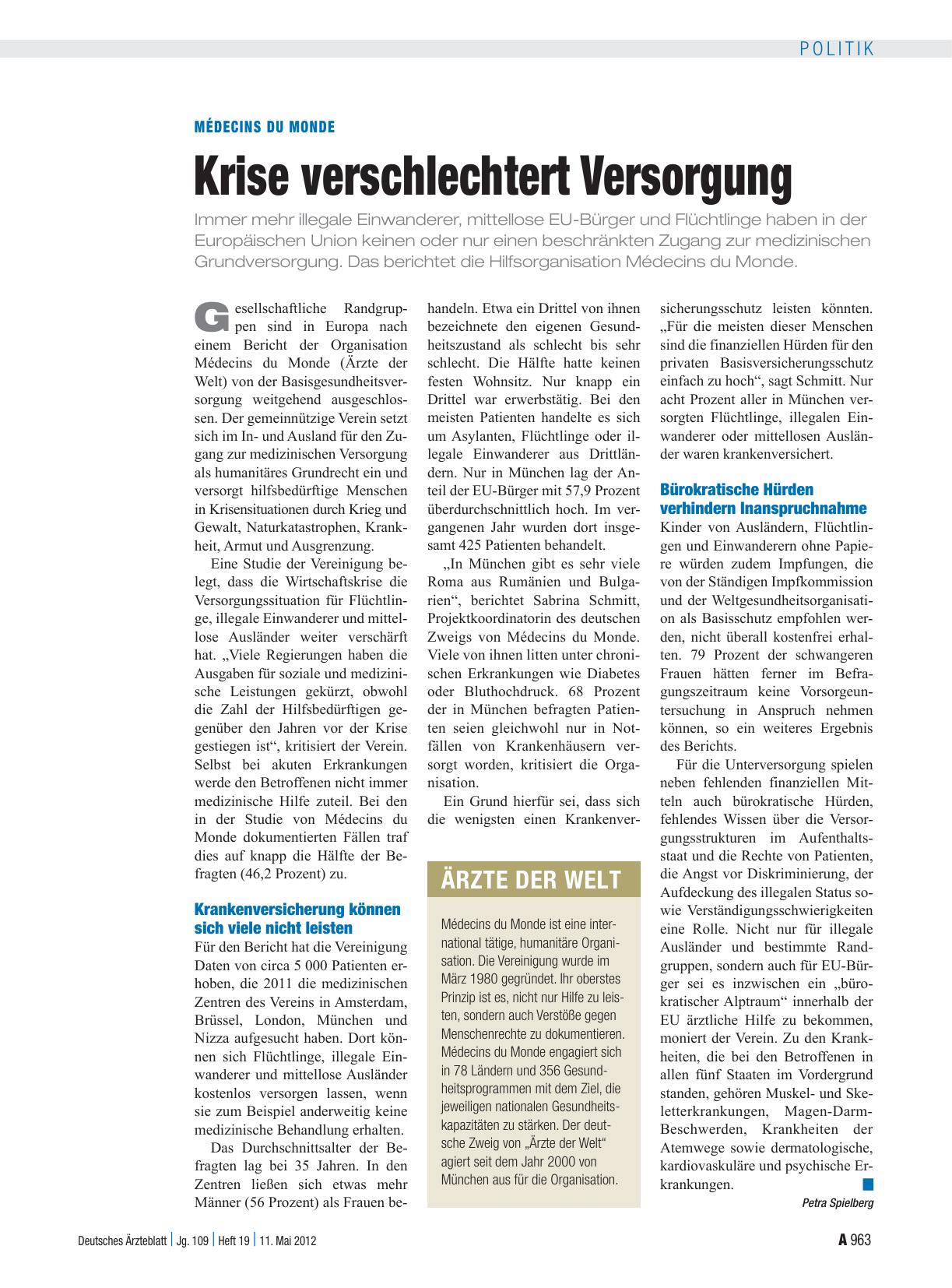 Vorschauseite 1: Médecins du Monde: Krise verschlechtert Versorgung