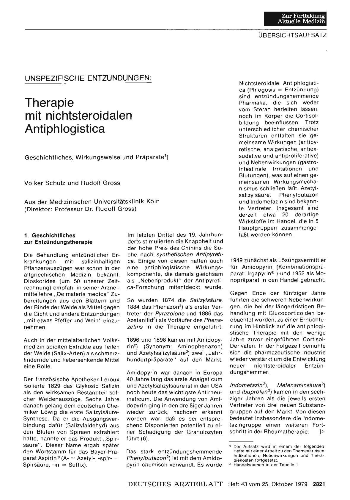 Vorschauseite 1: UNSPEZIFISCHE ENTZÜNDUNGEN: Therapie mit nichtsteroidalen Antiphlogistica - Geschichtliches, Wirkungsweise und Präparate