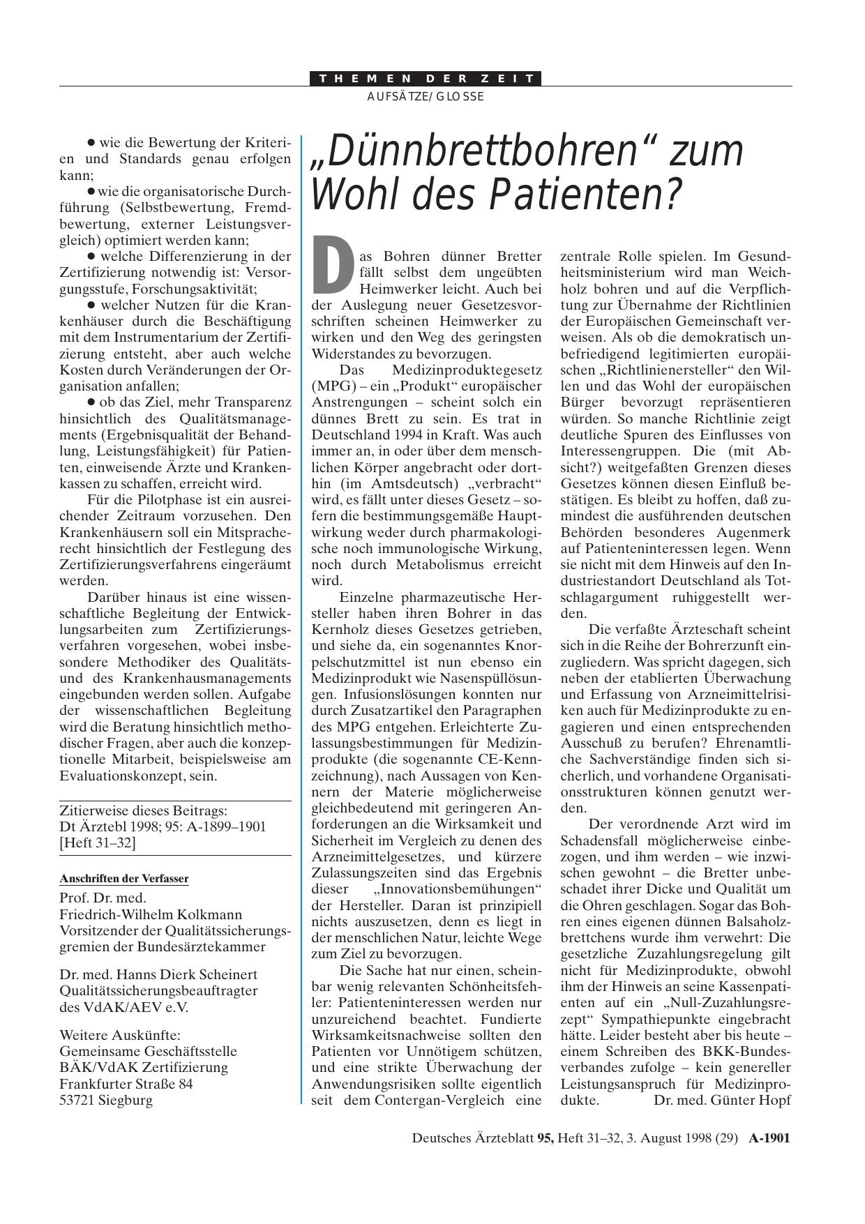 Vorschauseite 1: „Dünnbrettbohren„ zum Wohl des Patienten?