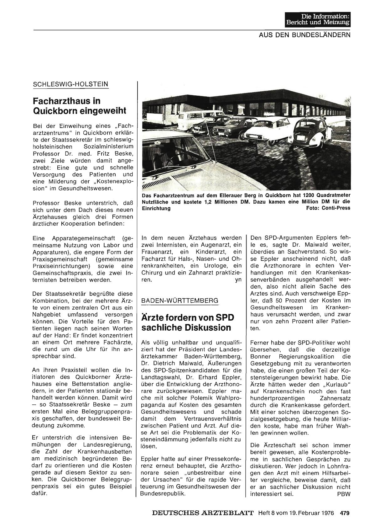 Vorschauseite 1: Baden-Württemberg: Ärzte fordern von SPD sachliche Diskussion