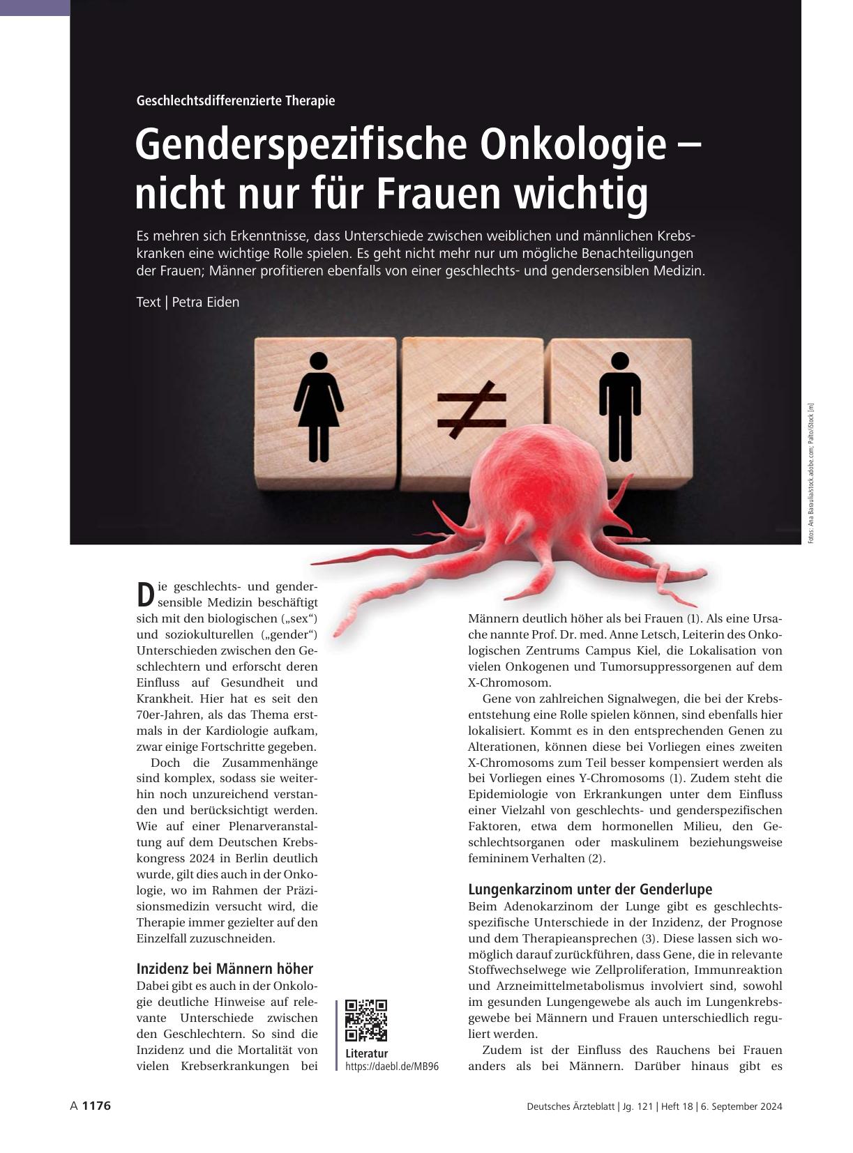 Vorschauseite 1: Geschlechtsdifferenzierte Therapie: Genderspezifische Onkologie – nicht nur für Frauen wichtig
