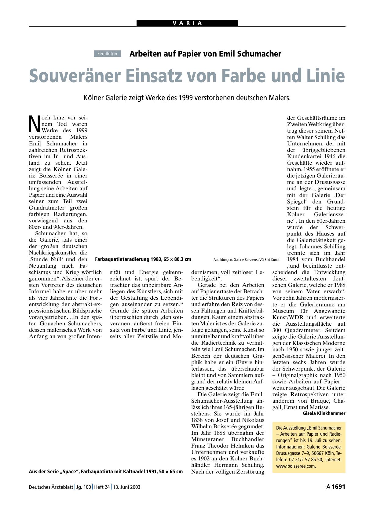 Vorschauseite 1: Arbeiten auf Papier von Emil Schumacher: Souveräner Einsatz von Farbe und Linie