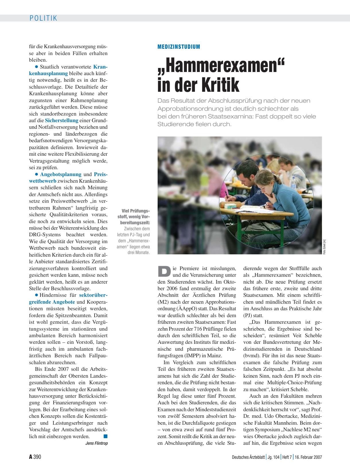 Vorschauseite 1: Medizinstudium: „Hammerexamen“ in der Kritik