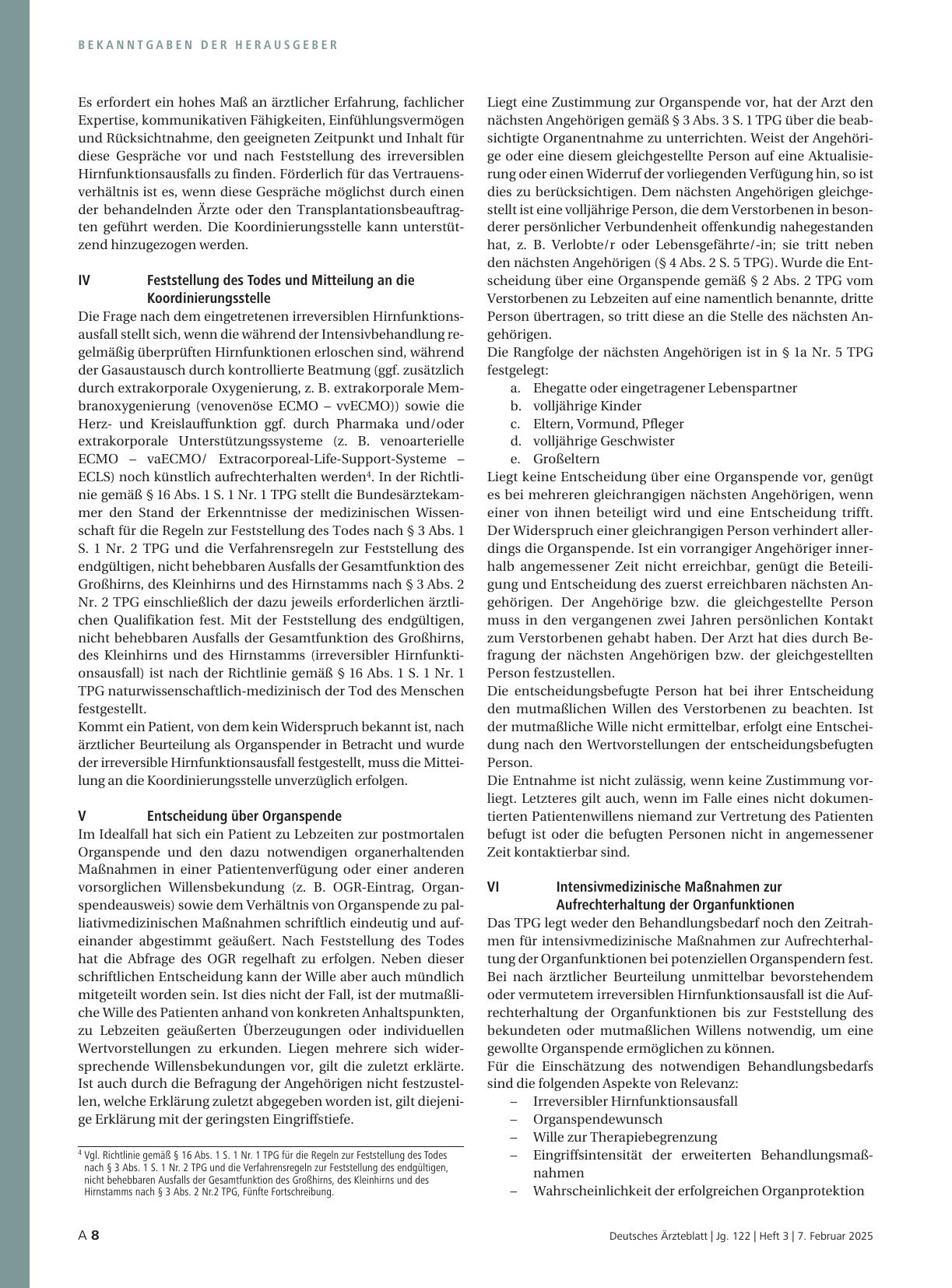 Vorschauseite 4: Änderung der Richtlinie gemäß § 16 Abs. 1 S. 1 Nr. 3 TPG zur ärztlichen Beurteilung nach § 9a Abs. 2 Nr. 1 TPG (RL BÄK Spendererkennung)
