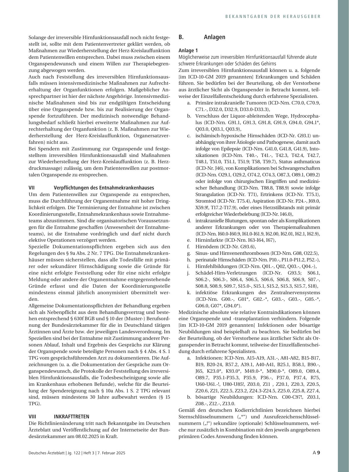 Vorschauseite 5: Änderung der Richtlinie gemäß § 16 Abs. 1 S. 1 Nr. 3 TPG zur ärztlichen Beurteilung nach § 9a Abs. 2 Nr. 1 TPG (RL BÄK Spendererkennung)