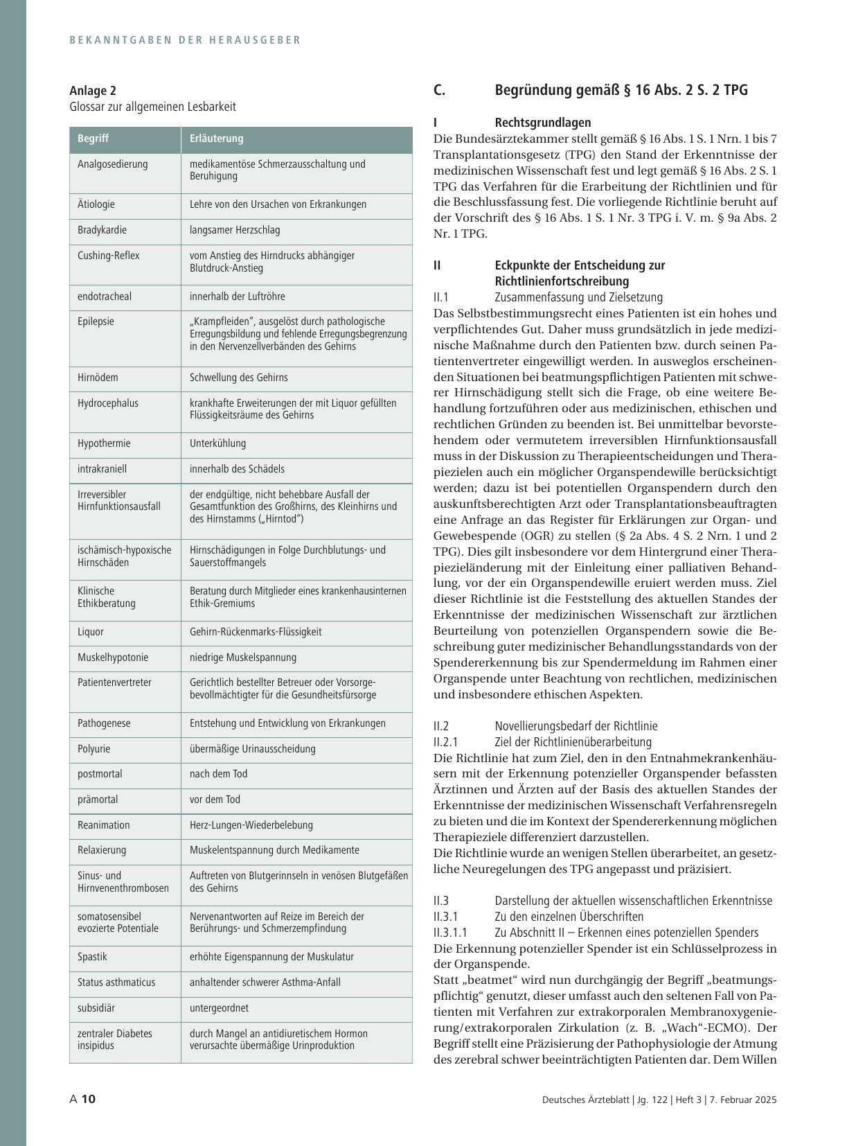 Vorschauseite 6: Änderung der Richtlinie gemäß § 16 Abs. 1 S. 1 Nr. 3 TPG zur ärztlichen Beurteilung nach § 9a Abs. 2 Nr. 1 TPG (RL BÄK Spendererkennung)
