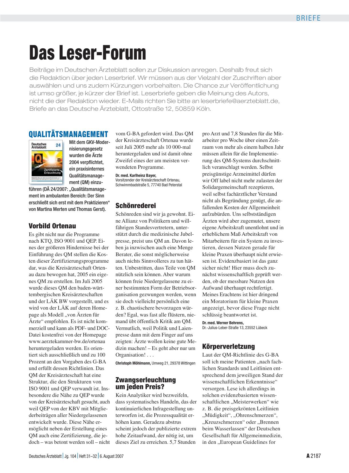 Vorschauseite 1: Qualitätsmanagement: Zwangserleuchtung um jeden Preis?