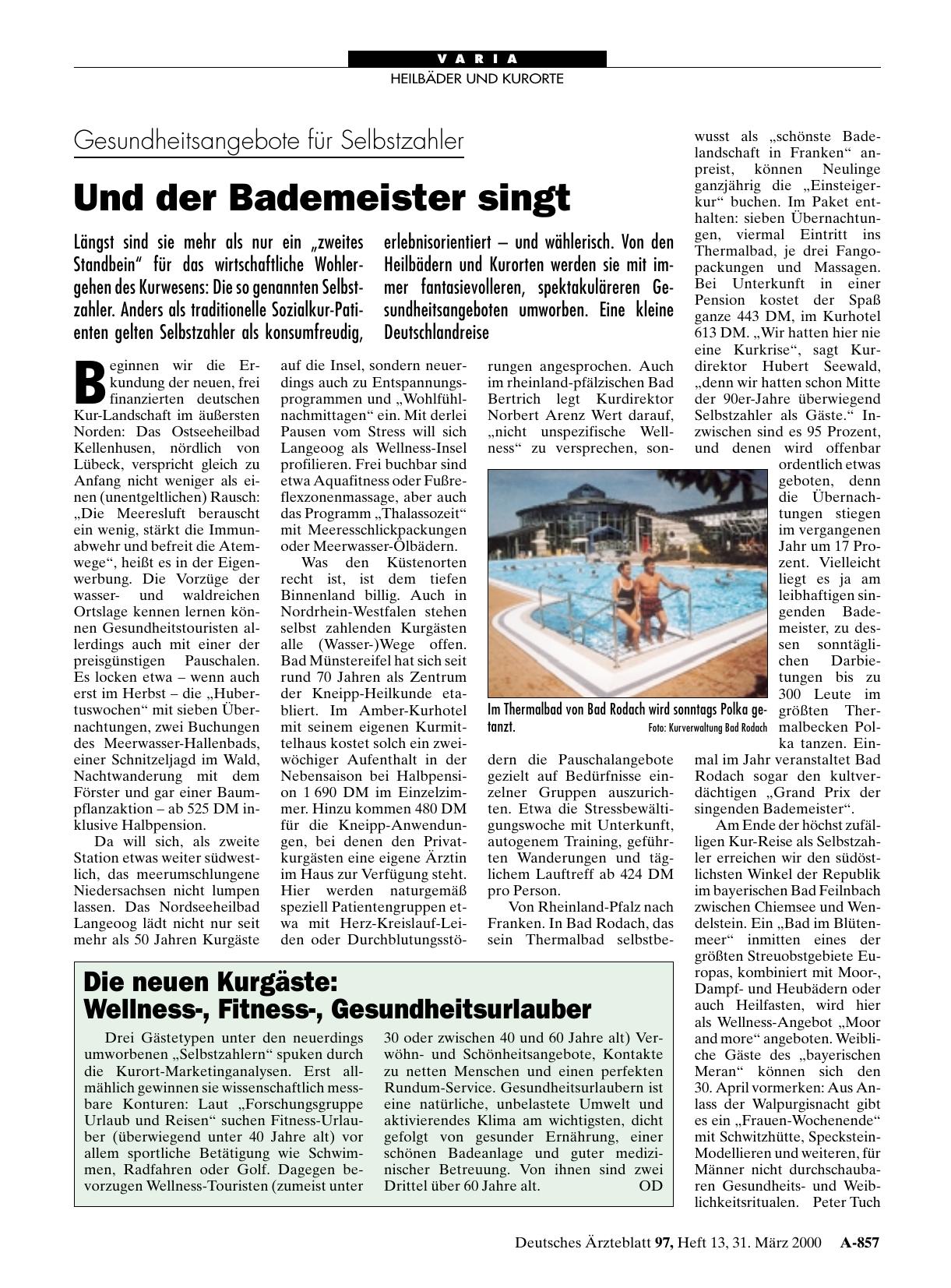 Vorschauseite 1: Gesundheitsangebote für Selbstzahler: Und der Bademeister singt