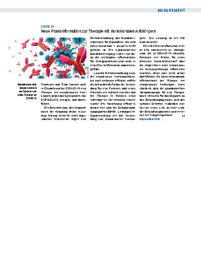Vorschauseite 1: COVID-19: Neue Praxisinformation zur Therapie mit monoklonalen Antikörpern