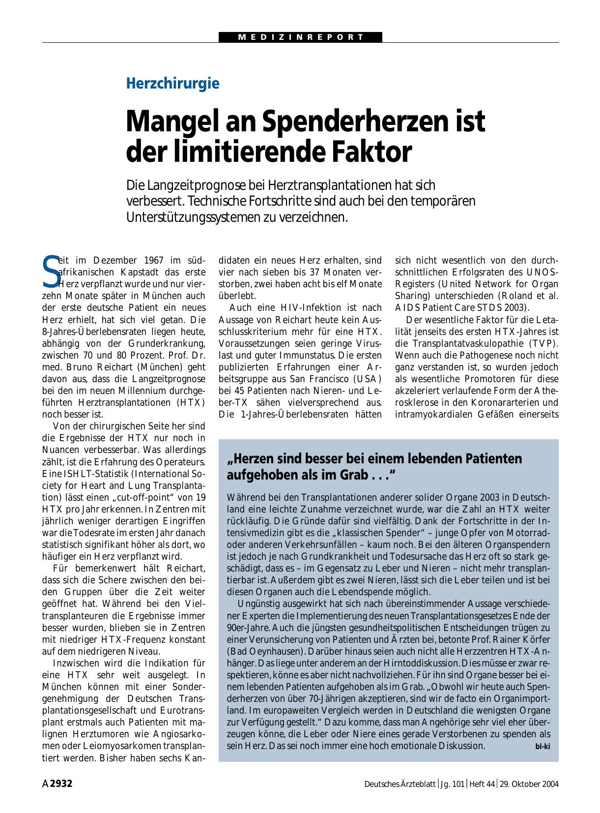 Vorschauseite 1: Herzchirurgie: Mangel an Spenderherzen ist der limitierende Faktor