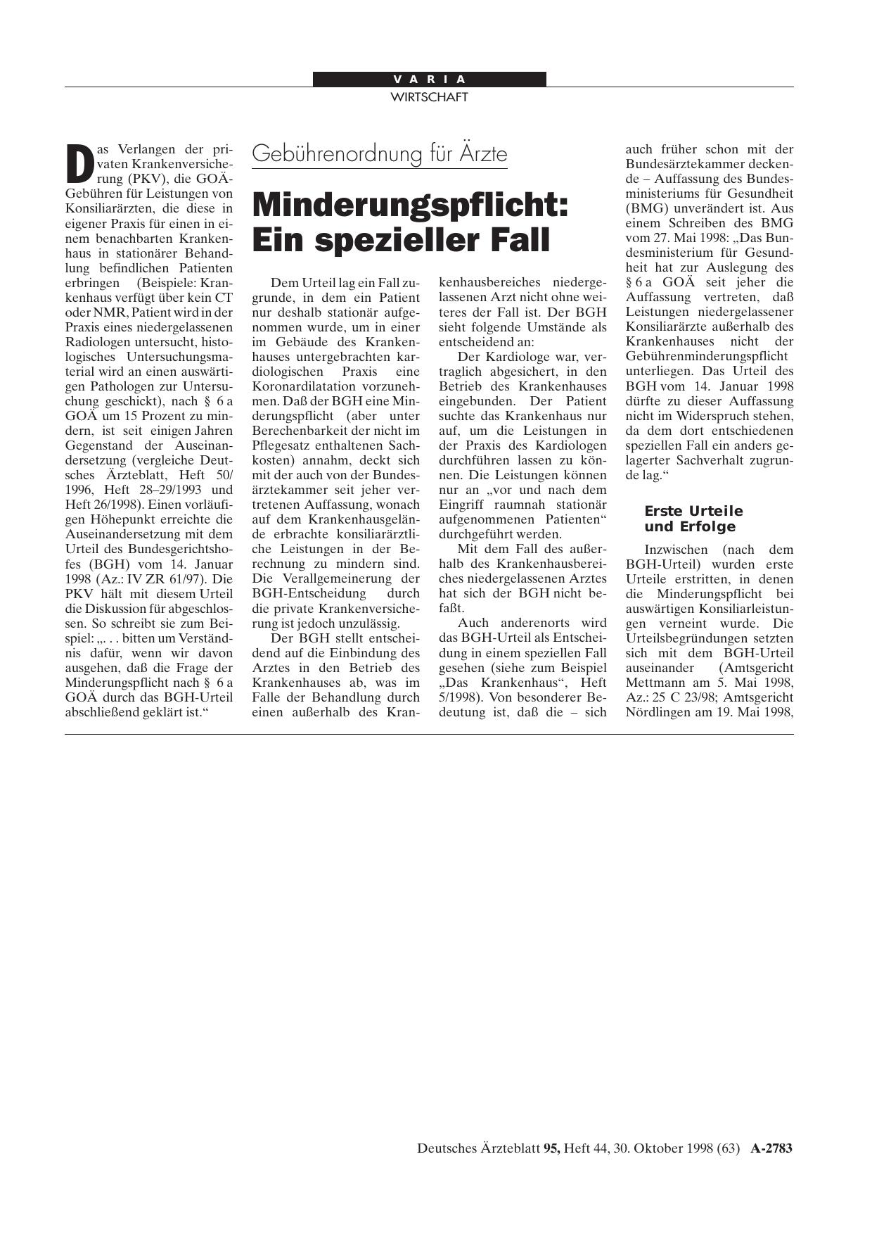 Vorschauseite 1: Gebührenordnung für Ärzte – Minderungspflicht: Ein spezieller Fall