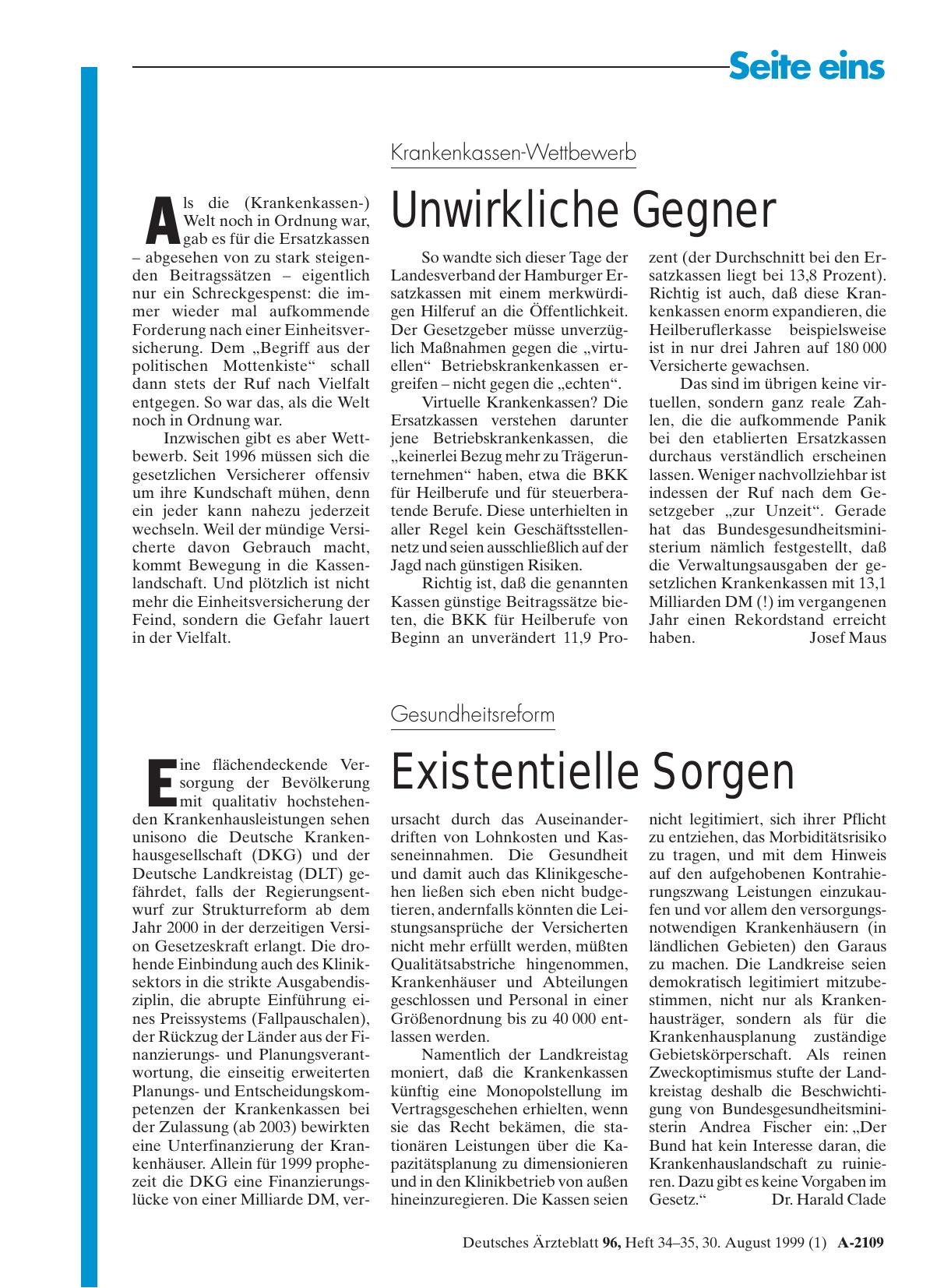 Vorschauseite 1: Krankenkassen-Wettbewerb: Unwirkliche Gegner