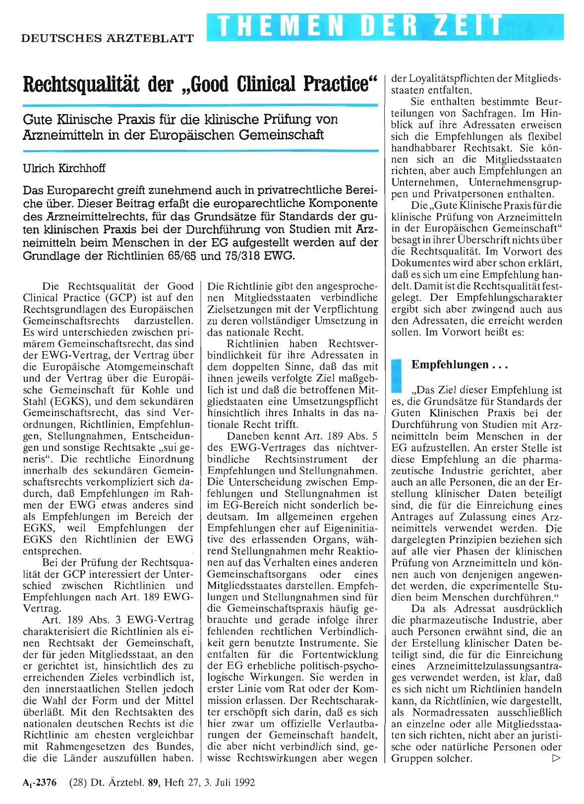 Vorschauseite 1: Rechtsqualität der „Good Clinical Practice“: Gute Klinische Praxis für die klinische Prüfung von Arzneimitteln in der Europäischen Gemeinschaft