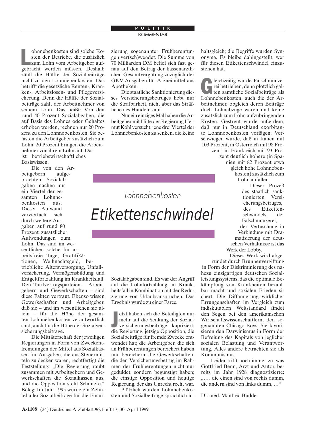 Vorschauseite 1: Lohnnebenkosten: Etikettenschwindel