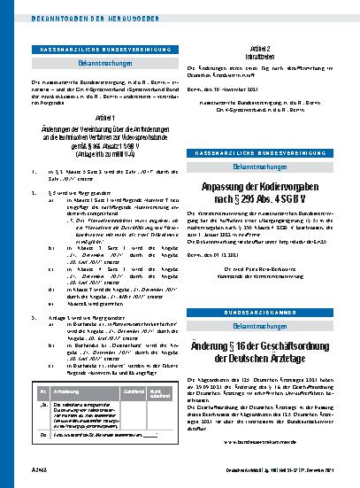 Vorschauseite 1: Änderungen der Vereinbarung über die Anforderungen an die technischen Verfahren zur Videosprechstunde gemäß § 365 Absatz 1 SGB V (Anlage 31b zum BMV-Ä)