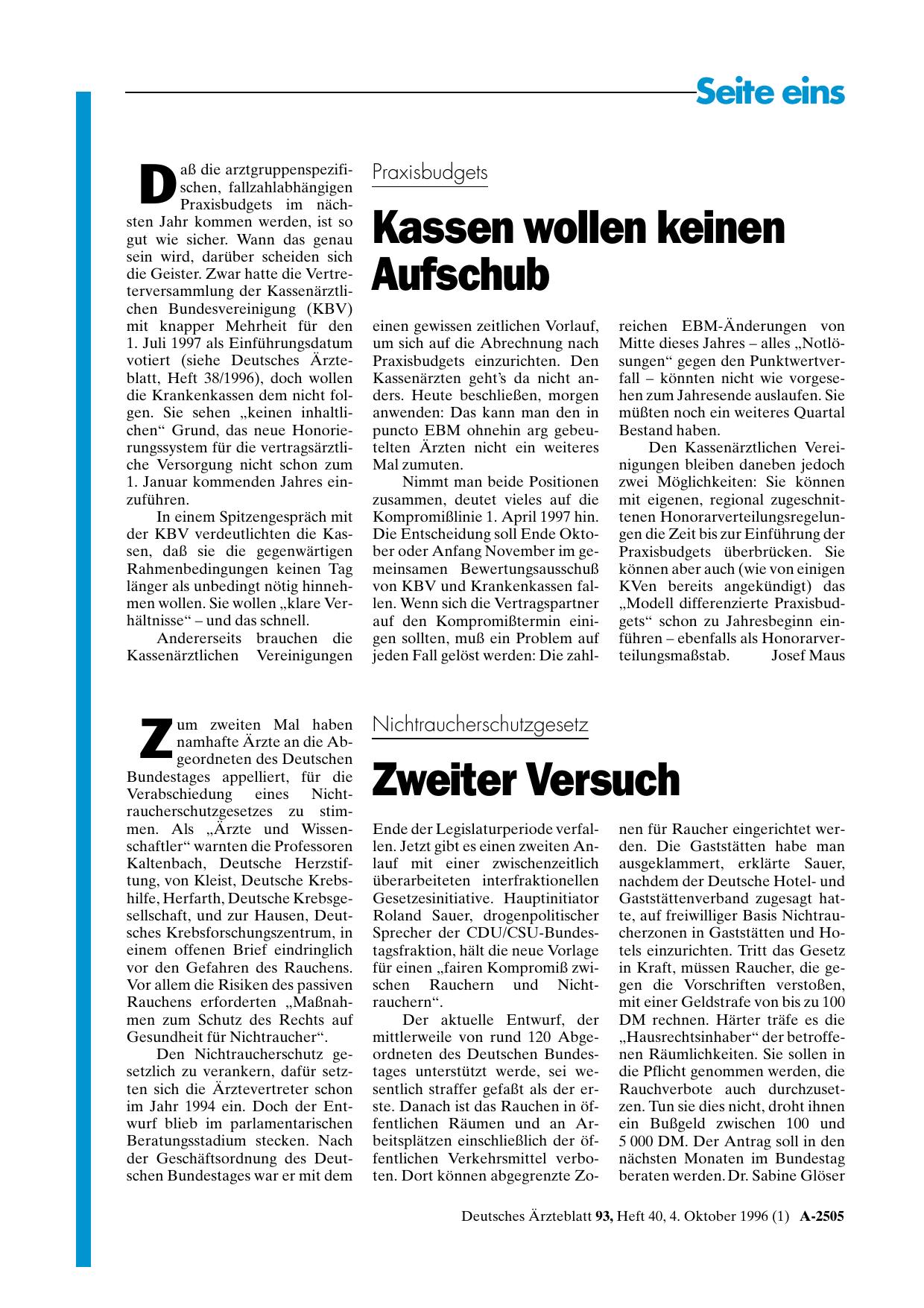 Vorschauseite 1: Nichtraucherschutzgesetz: Zweiter Versuch