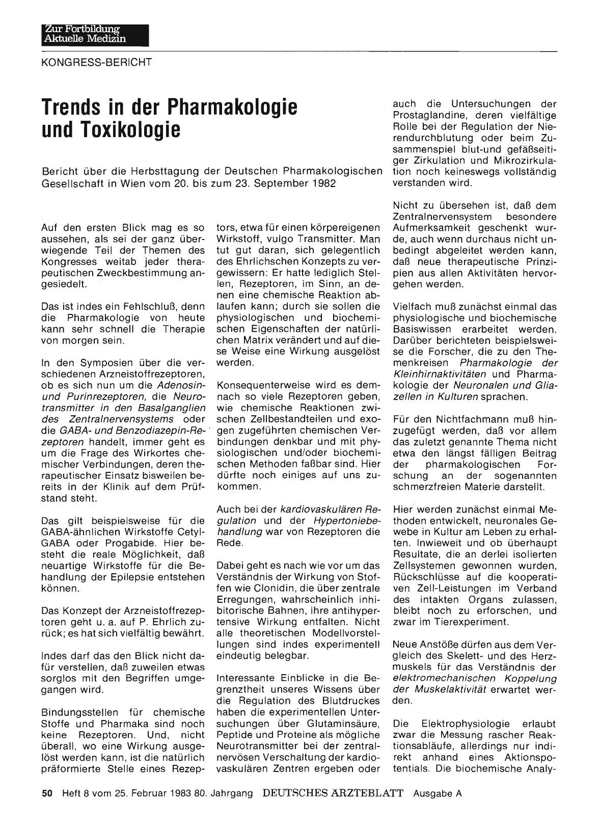 Vorschauseite 1: Trends in der Pharmakologie und Toxikologie