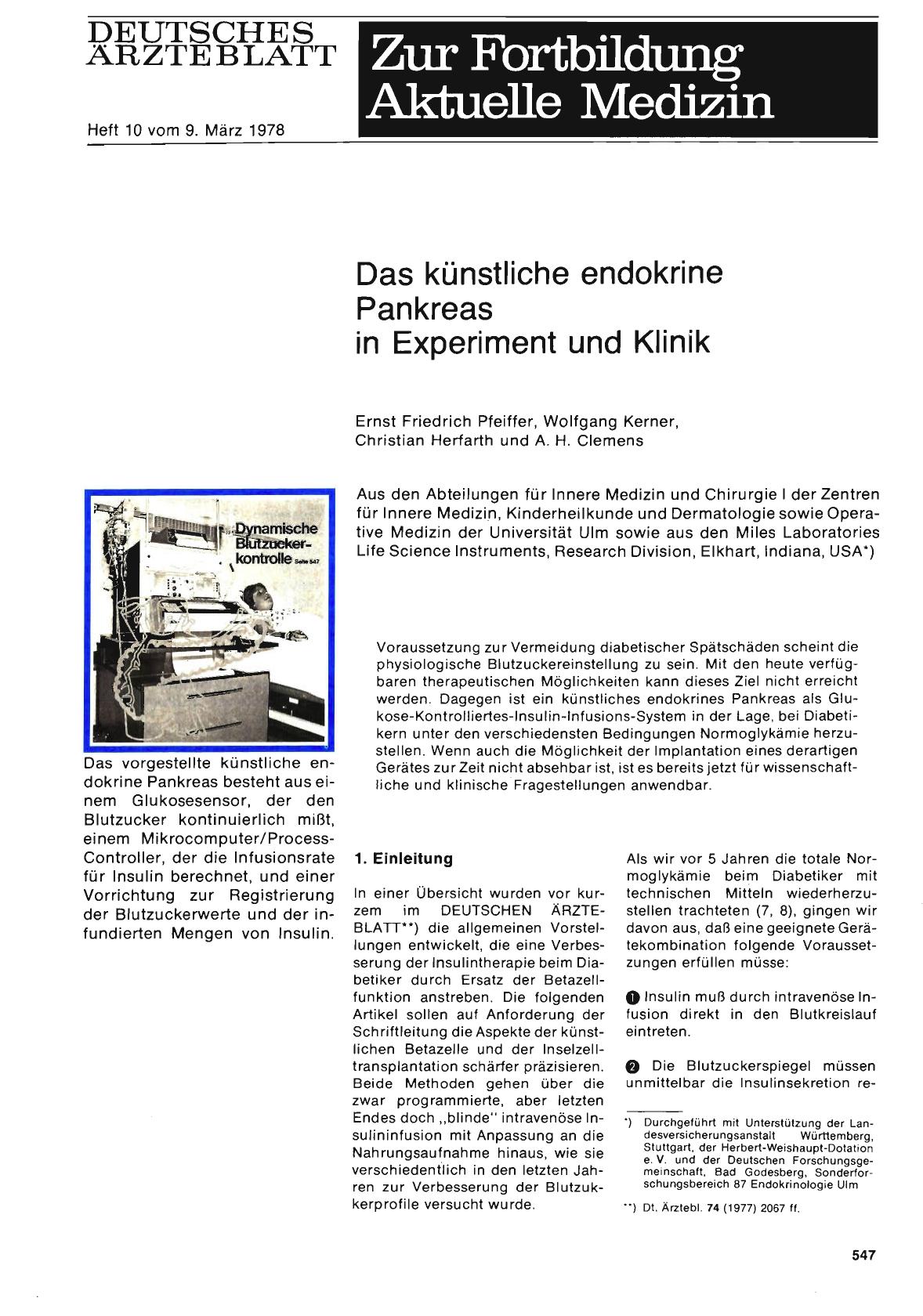 Vorschauseite 1: Das künstliche endokrine Pankreas in Experiment und Klinik