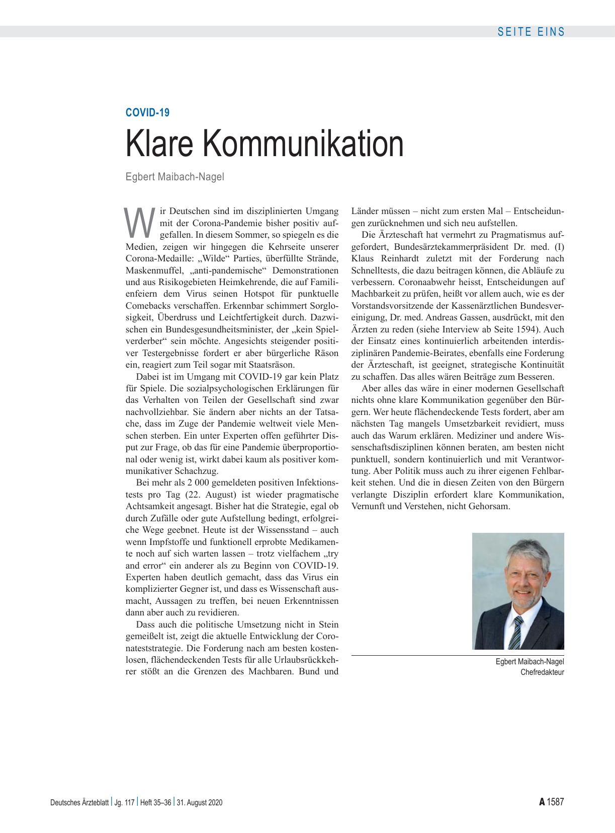 Vorschauseite 1: COVID-19: Klare Kommunikation
