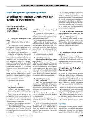 Vorschauseite 1: Entschließungen zum Tagesordnungspunkt IV: Novellierung einzelner Vorschriften der (Muster-)Berufsordnung