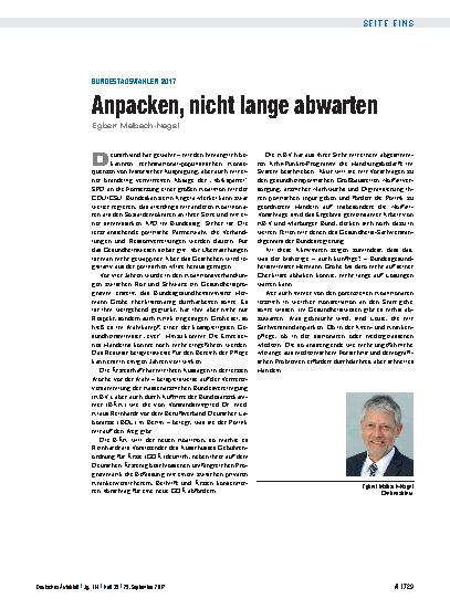 Vorschauseite 1: Bundestagswahlen 2017: Anpacken, nicht lange abwarten