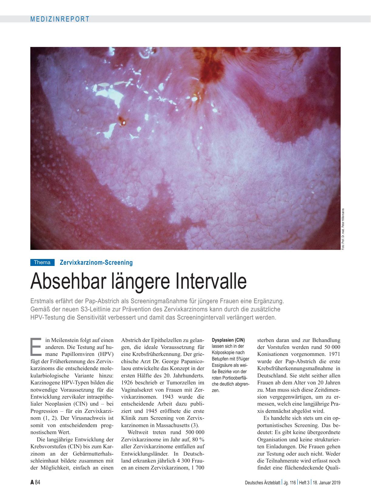 Vorschauseite 1: Zervixkarzinom-Screening: Absehbar längere Intervalle