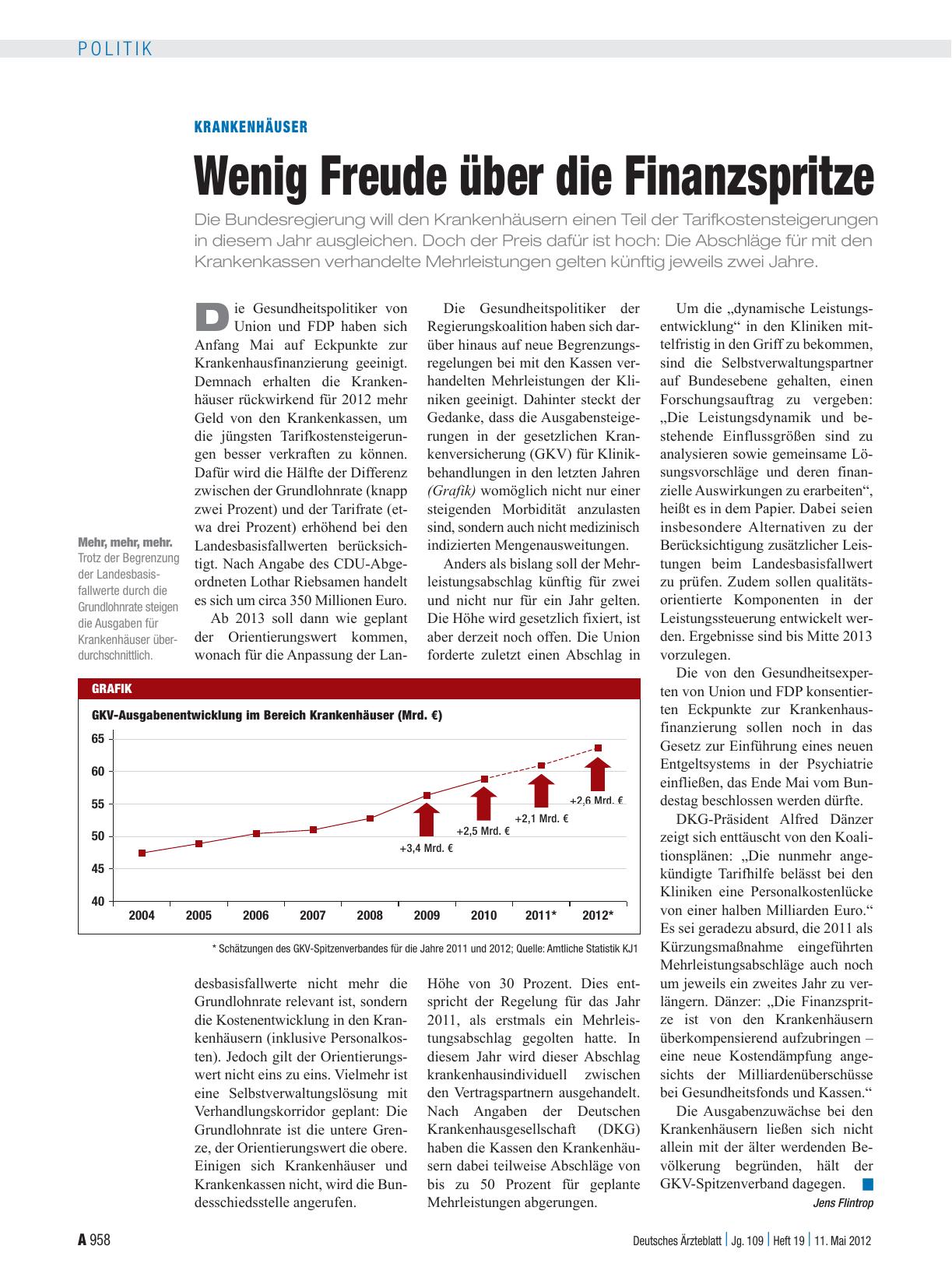 Vorschauseite 1: Krankenhäuser: Wenig Freude über die Finanzspritze
