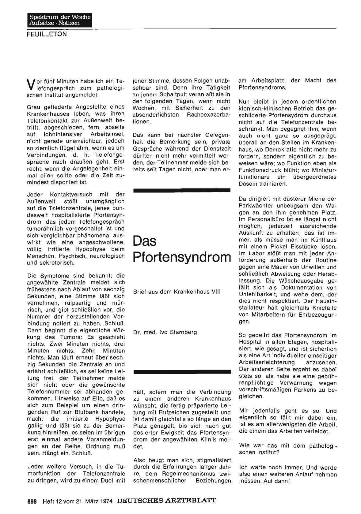 Vorschauseite 1: Das Pfortensyndrom: Brief aus dem Krankenhaus VIII