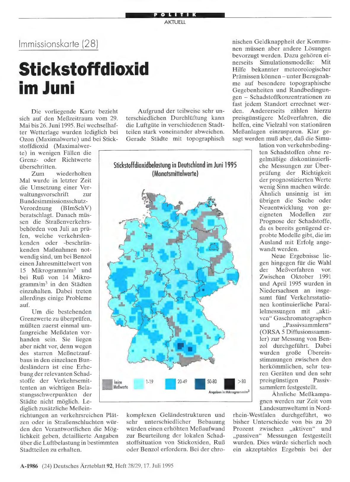 Vorschauseite 1: Immissionskarte (28): Stickstoffdioxid im Juni