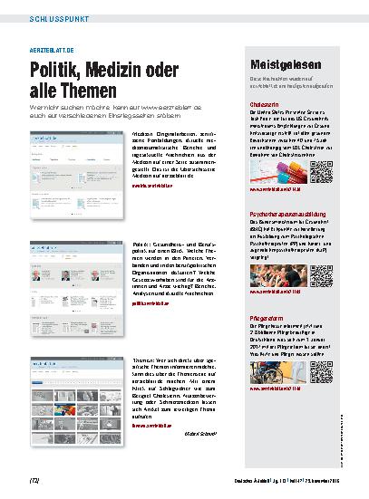 Vorschauseite 1: aerzteblatt.de: Politik, Medizin oder alle Themen