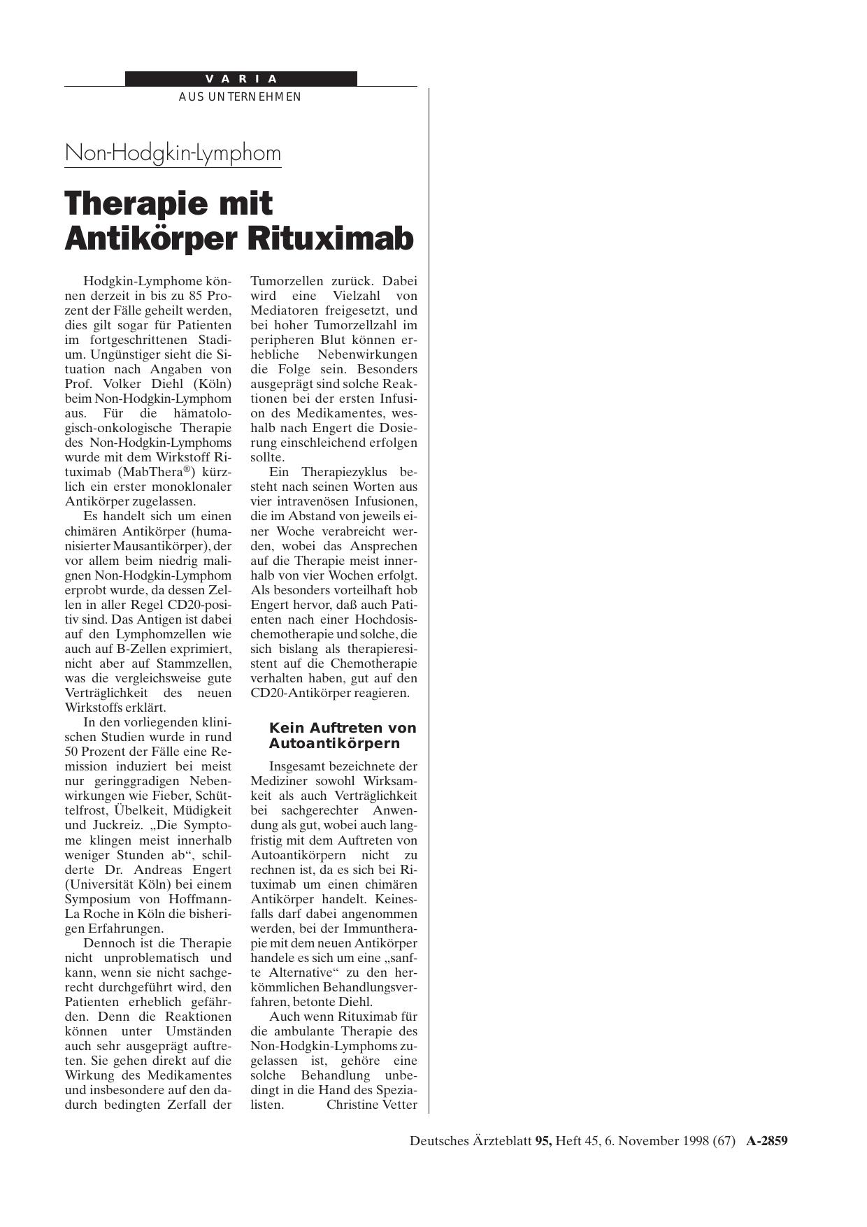 Vorschauseite 1: Non-Hodgkin-Lymphom: Therapie mit Antikörper Rituximab