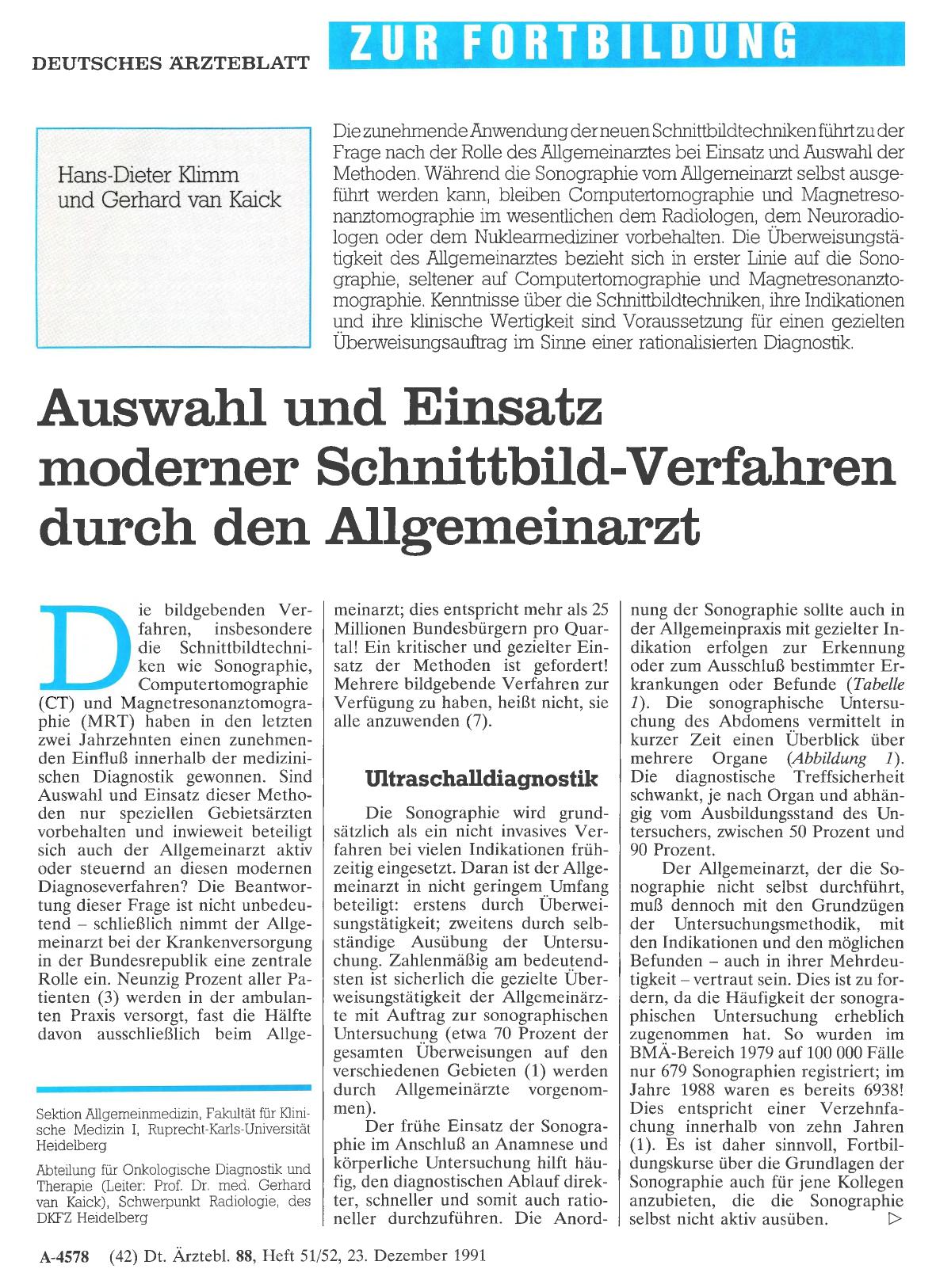 Vorschauseite 1: Auswahl und Einsatz moderner Schnittbild-Verfahren durch den Allgemeinarzt