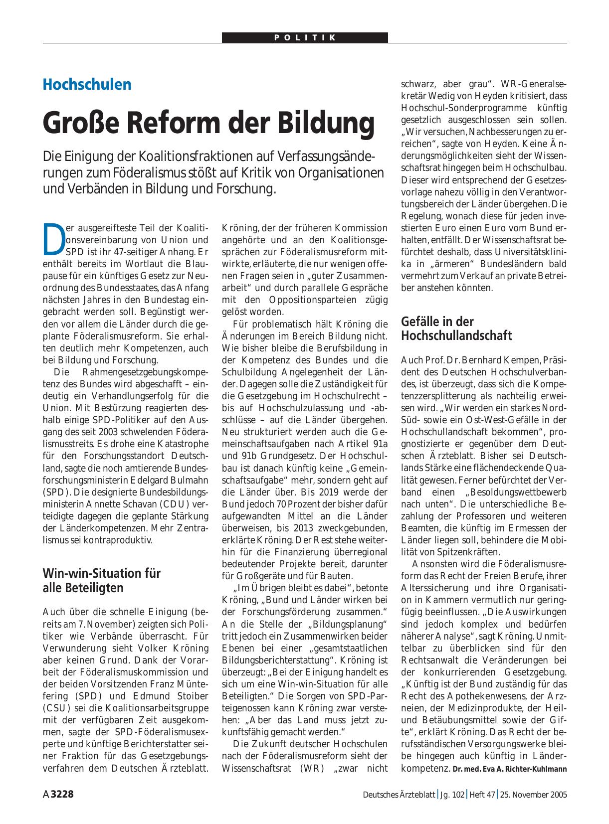 Vorschauseite 1: Hochschulen: Große Reform der Bildung