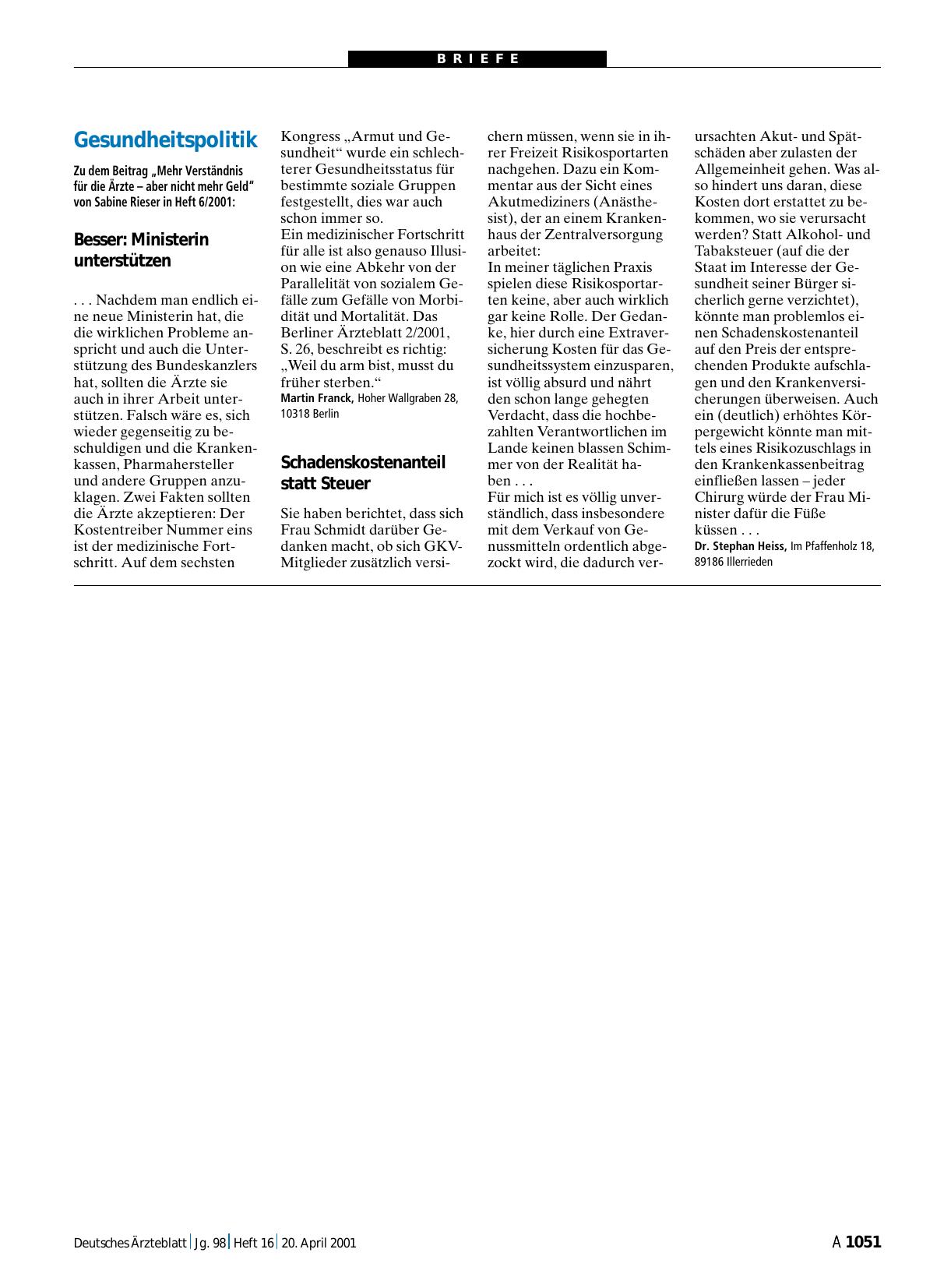 Vorschauseite 1: Gesundheitspolitik: Besser - Ministerin unterstützen