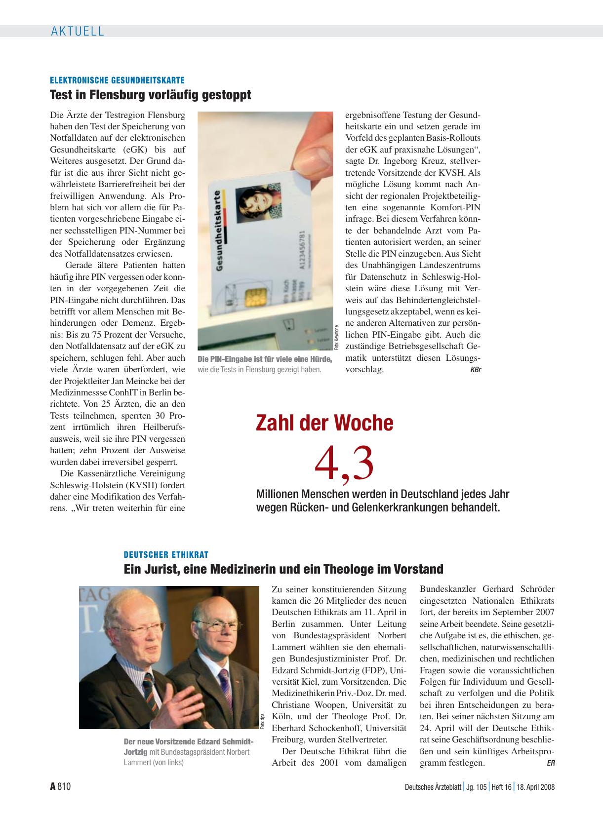 Vorschauseite 1: Elektronische Gesundheitskarte: Test in Flensburg vorläufig gestoppt