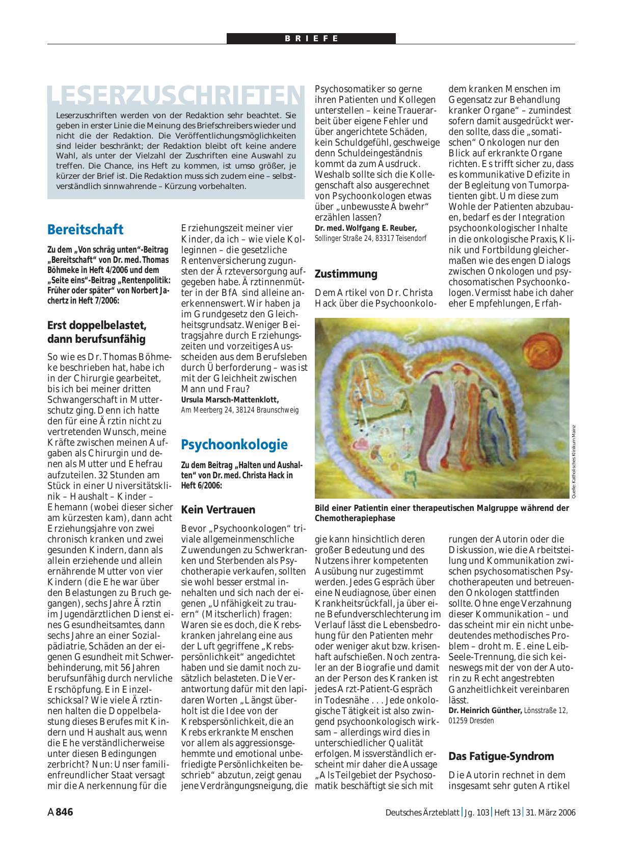 Vorschauseite 1: Psychoonkologie: Kein Vertrauen