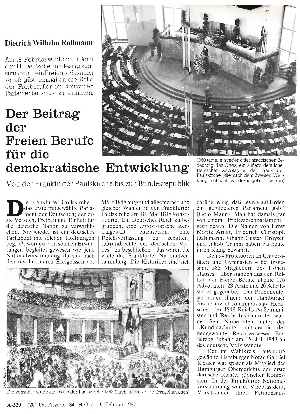 Vorschauseite 1: Der Beitrag der Freien Berufe für die demokratische Entwicklung - Von der Frankfurter Paulskirche bis zur Bundesrepublik