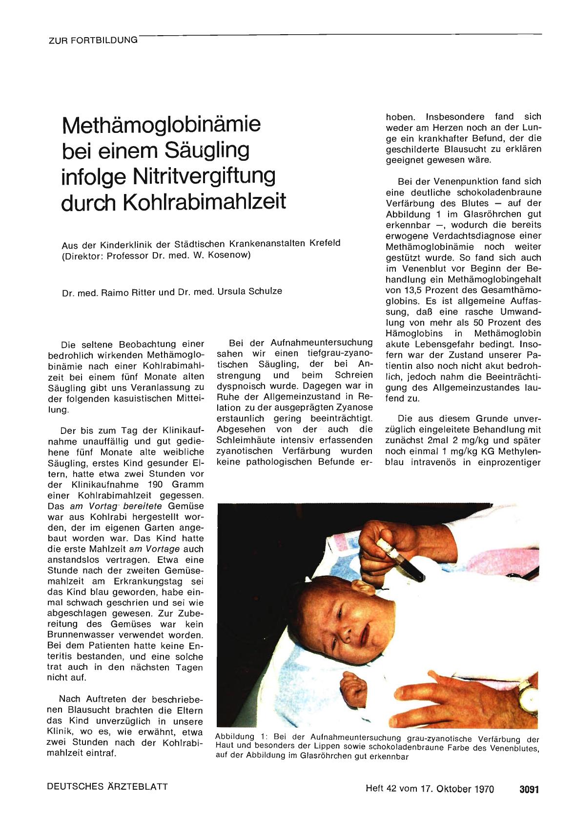 Vorschauseite 1: Methämoglobinämie bei einem Säugling infolge Nitritvergiftung durch Kohlrabimahlzeit