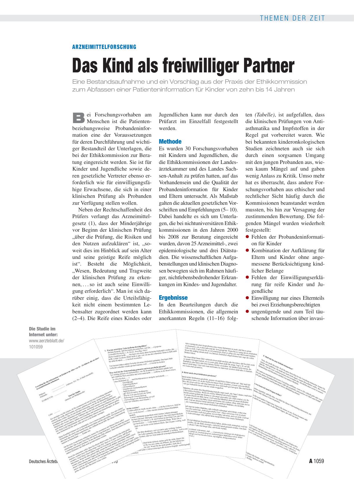 Vorschauseite 1: Arzneimittelforschung: Das Kind als freiwilliger Partner