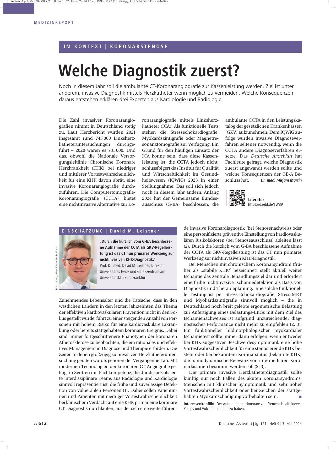 Vorschauseite 1: Koronarstenose: Welche Diagnostik zuerst?