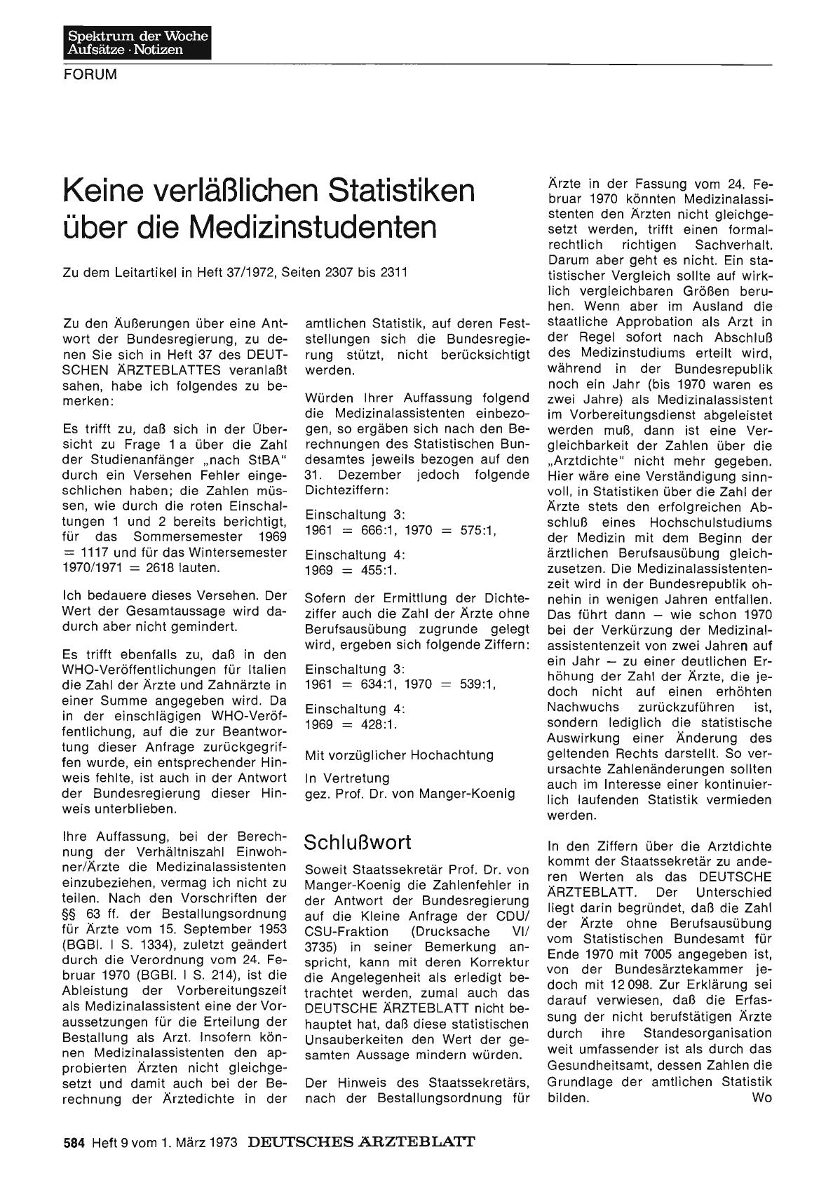 Vorschauseite 1: Keine verläßlichen Statistiken über die Medizinstudenten