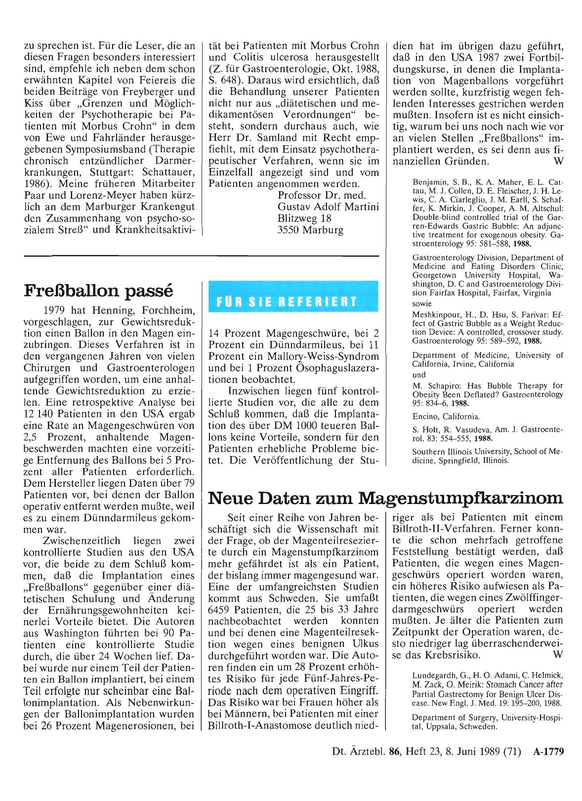 Vorschauseite 1: Neue Daten zum Magenstumpfkarzinom