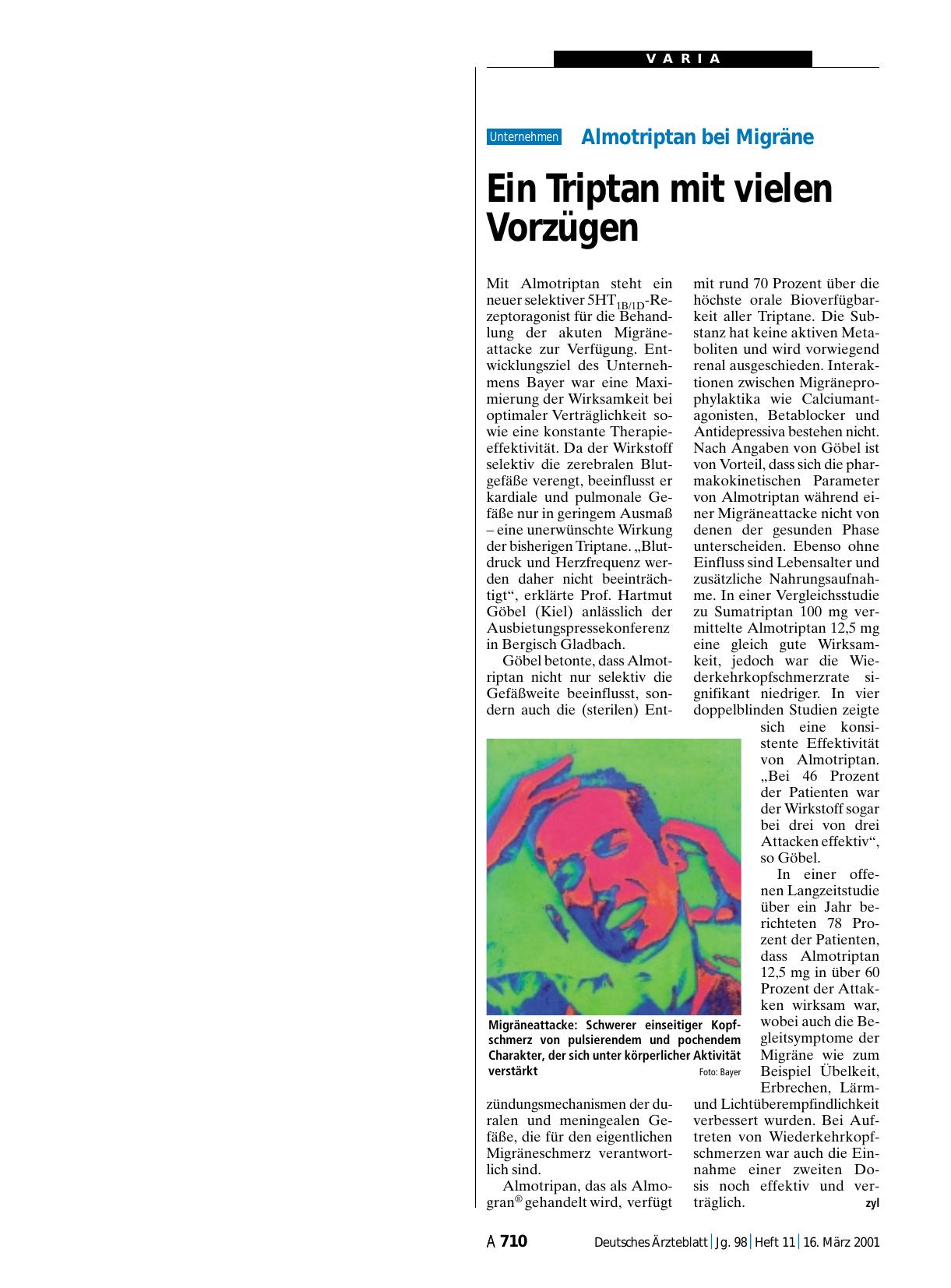 Vorschauseite 1: Almotriptan bei Migräne: Ein Triptan mit vielen Vorzügen