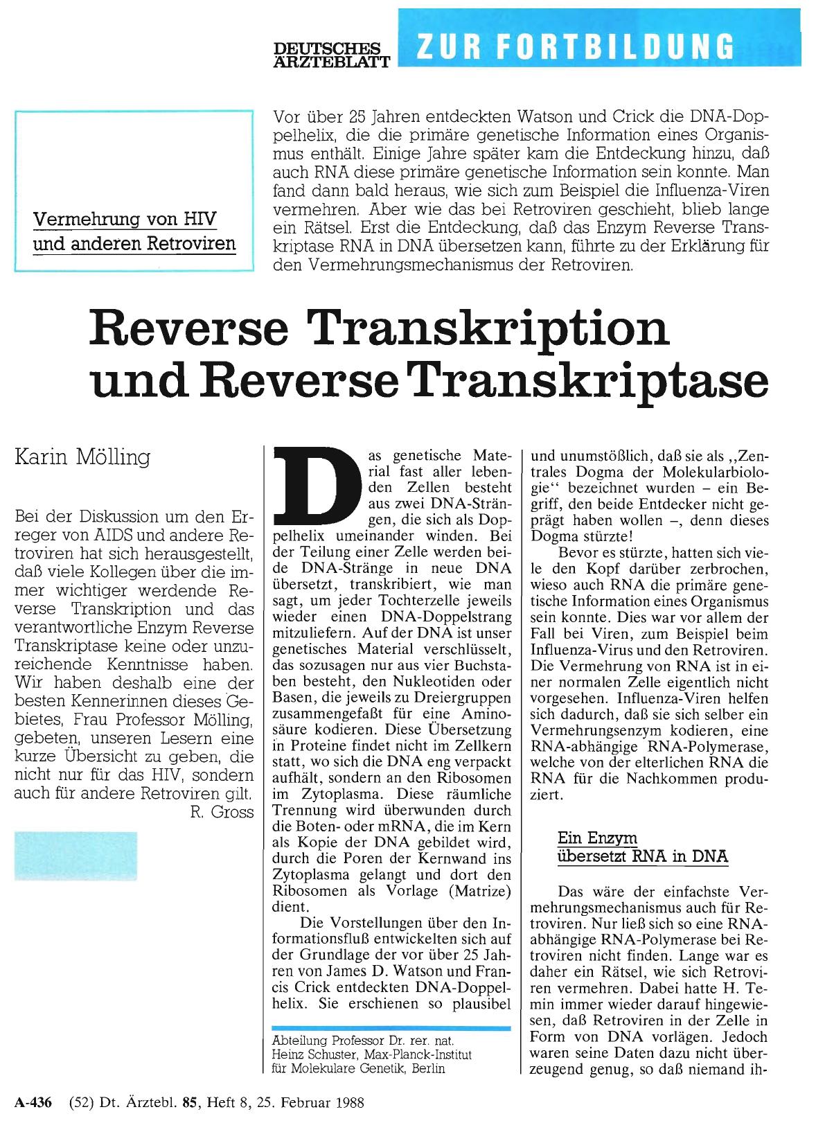Vorschauseite 1: Reverse Transkription und Reverse Transkriptase